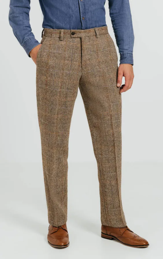 Harris Tweed Hose, Braun, Großes Karo