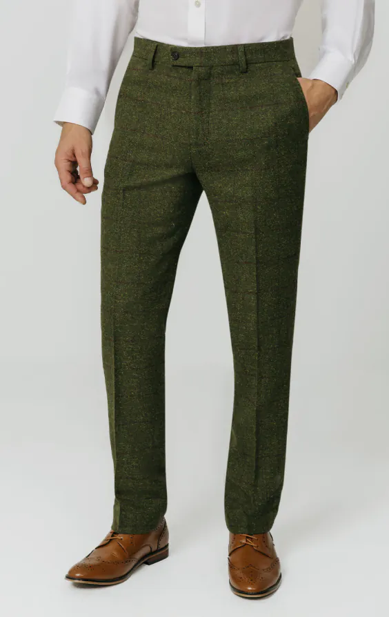 Tweed Anzug, Grün, Großes Karo, 3-Telig - photo 6