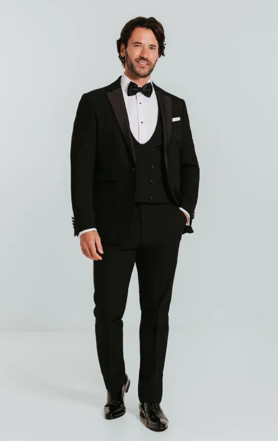 Schwarzer Slimfit Smoking mit Fallendes Revers, 3-Teilig - photo 1 Schwarzer Slimfit Smoking mit Fallendes Revers, 3-Teilig - photo 1
