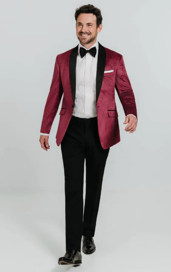Bordeaux Paisley Samt Smoking mit Schwarzer Hose - photo 1 Bordeaux Paisley Samt Smoking mit Schwarzer Hose - photo 1