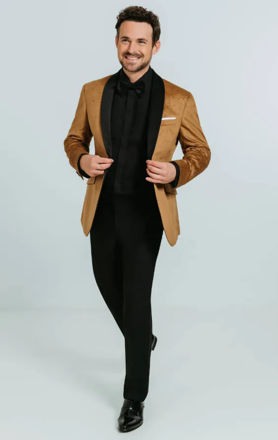 Goldener Paisley Samt Smoking mit Schwarzer Hose - photo 1 Goldener Paisley Samt Smoking mit Schwarzer Hose - photo 1