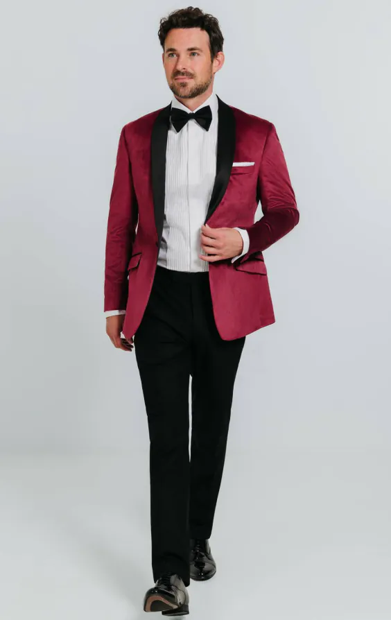 Smoking, Slim-Fit, Weinrot, Samt - photo 1