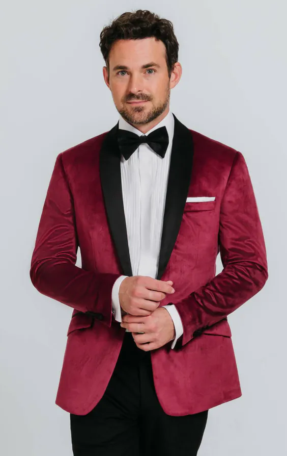 Smoking, Slim-Fit, Weinrot, Samt