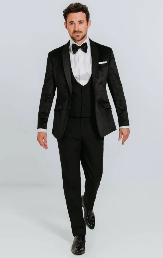 Smoking, Slim-Fit, Schwarz, Samt - photo 1