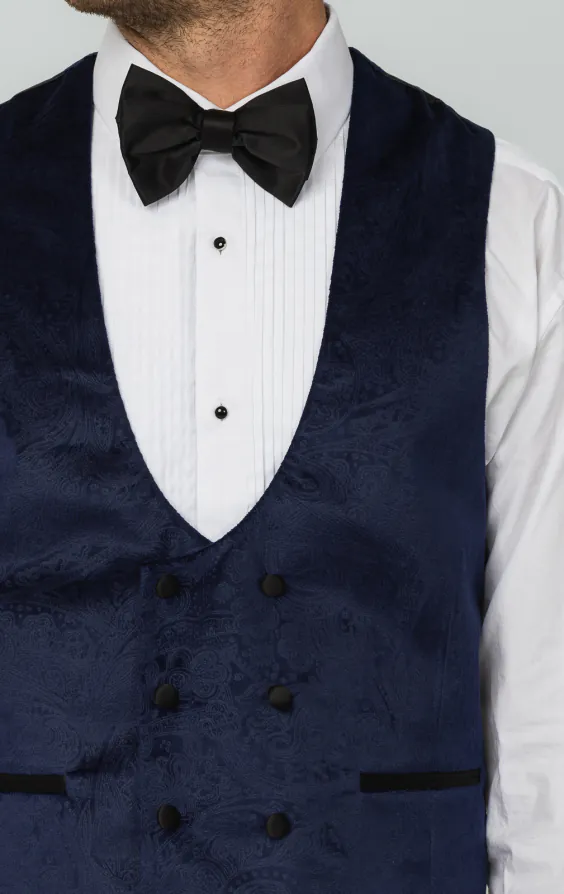 Samt Zweireihig Smoking Weste, Marineblau mit Paisleymuster - photo 1
