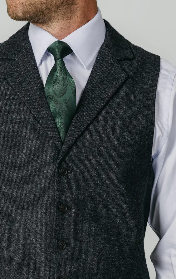 Donegal Tweed Weste, Grau, Fallendes Revers - photo 1