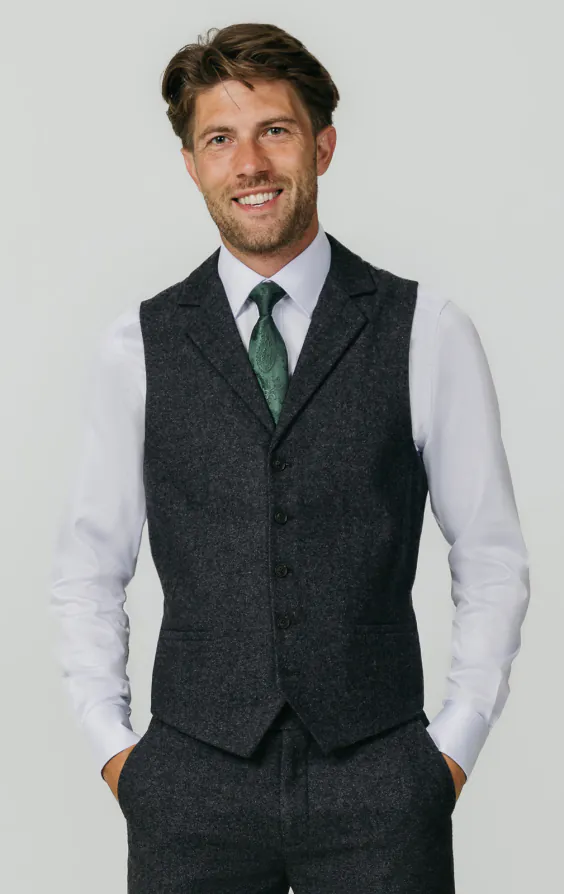 Donegal Tweed Weste, Grau, Fallendes Revers