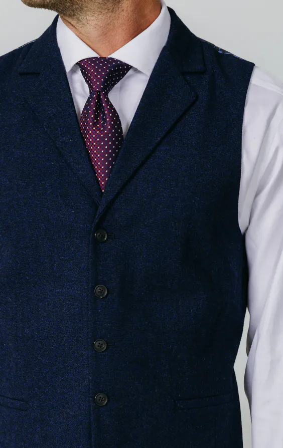Donegal Tweed Weste, Marineblau, Fallendes Revers - photo 1 Donegal Tweed Weste, Marineblau, Fallendes Revers - photo 1