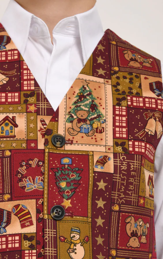 Rot Vintage Weihnachten drucken Weste für Jungen - photo 1 Rot Vintage Weihnachten drucken Weste für Jungen - photo 1