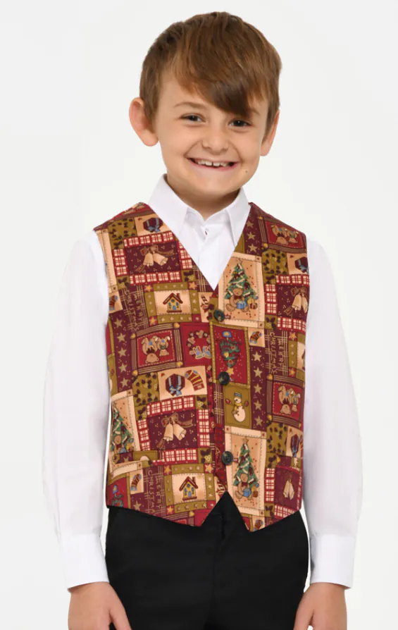 Rot Vintage Weihnachten drucken Weste für Jungen Rot Vintage Weihnachten drucken Weste für Jungen