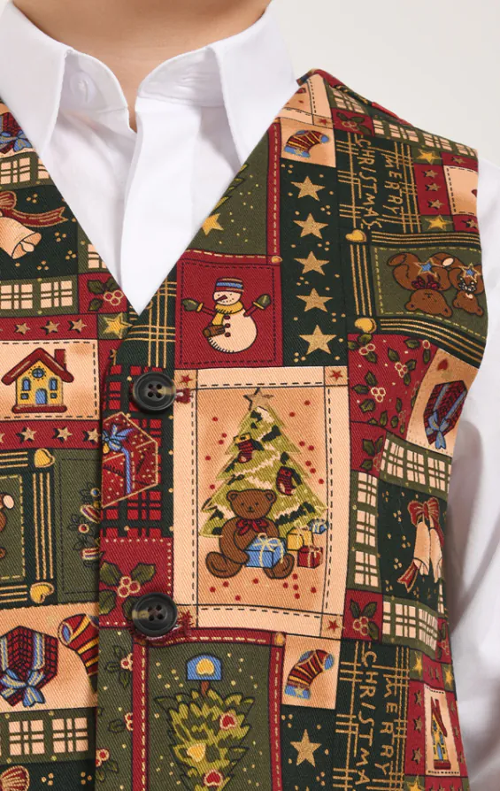 Grün Vintage Weihnachten drucken Weste für Jungen - photo 1