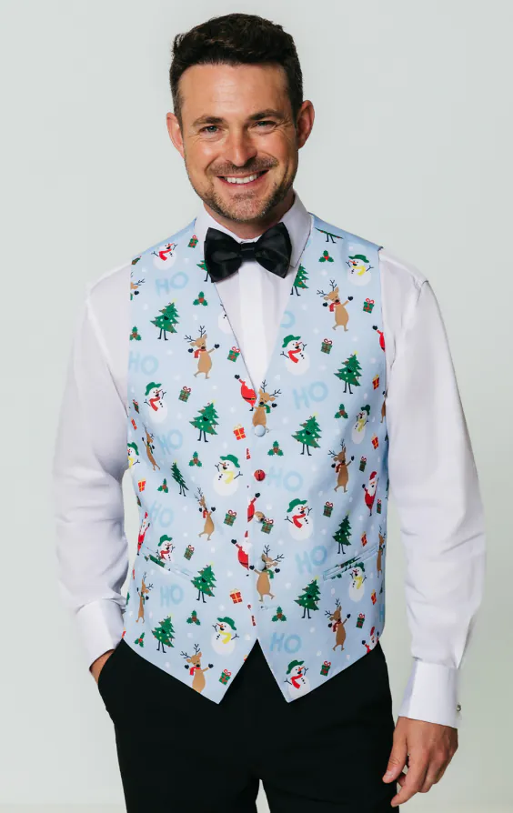 Festliche hellblaue schneebedeckte Weihnachtsweste Festliche hellblaue schneebedeckte Weihnachtsweste