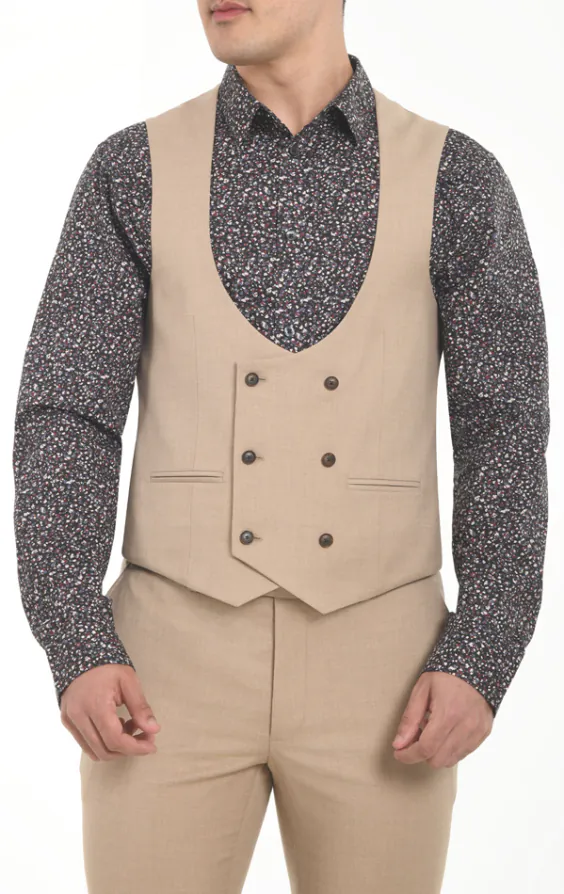 Weste, Kamelbraun, Zweireihig, Slim-Fit
