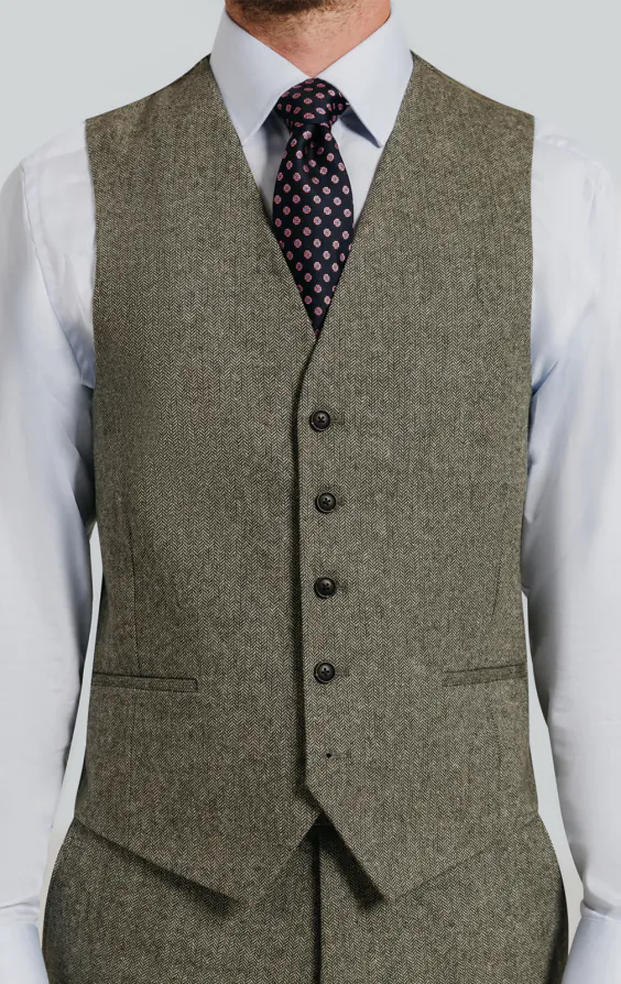 Salbeigrün Fischgrätenmuster Tweed Anzug Weste - photo 1 Salbeigrün Fischgrätenmuster Tweed Anzug Weste - photo 1
