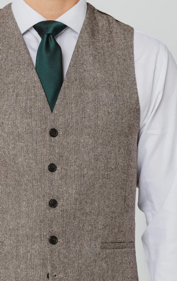 Braun Fischgrätenmuster Tweed Anzug Weste - photo 1