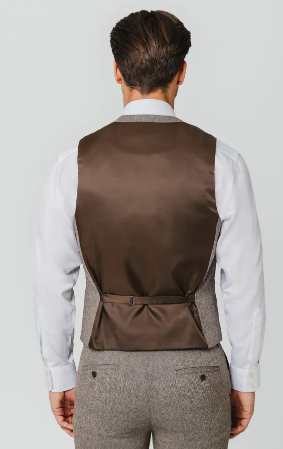 Braun Fischgrätenmuster Tweed Anzug Weste - photo 2