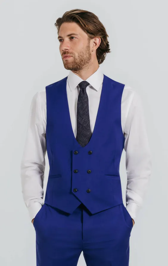 Leuchtend Blau Zweireihige Weste