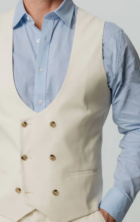 Elfenbeinfarbene Slim Fit Weste aus Leinen - photo 1