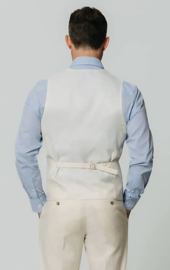 Elfenbeinfarbene Slim Fit Weste aus Leinen - photo 2 Elfenbeinfarbene Slim Fit Weste aus Leinen - photo 2