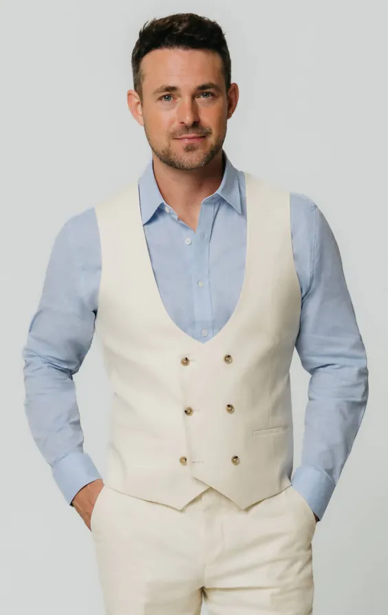 Elfenbeinfarbene Slim Fit Weste aus Leinen Elfenbeinfarbene Slim Fit Weste aus Leinen