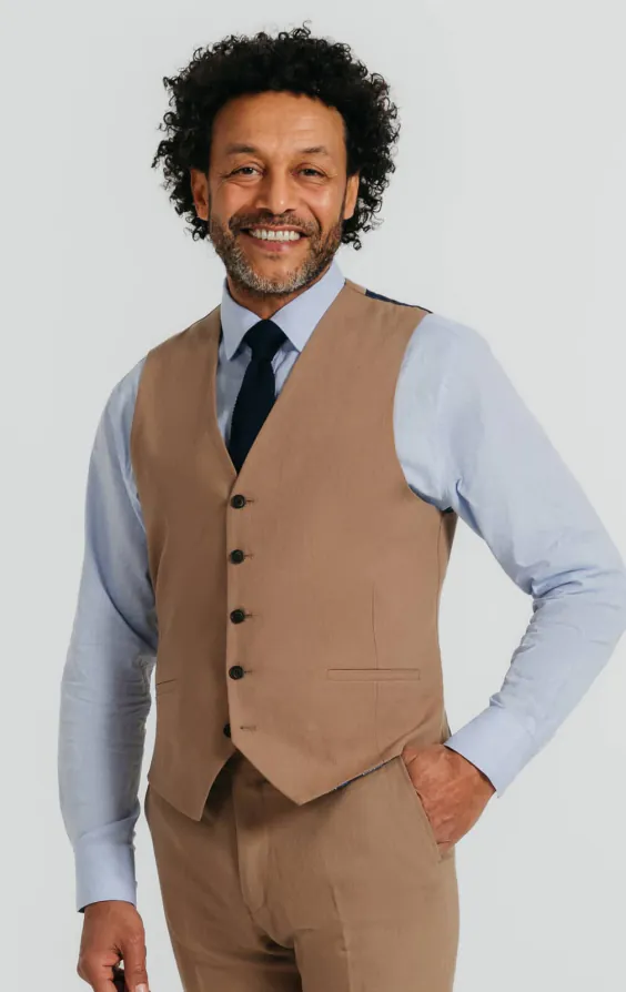 Braune Weste aus Leinen-Twill
