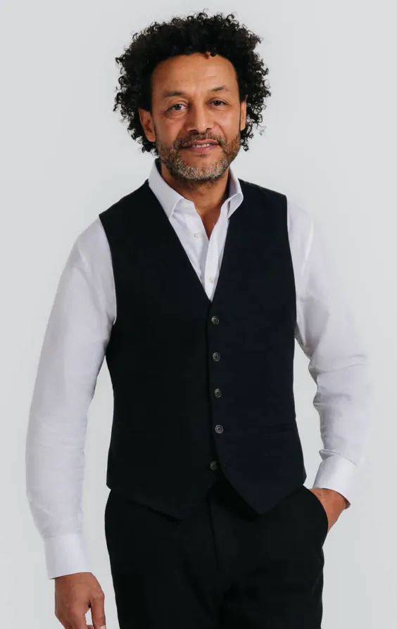 Schwarzes Weste aus Leinen-Twill