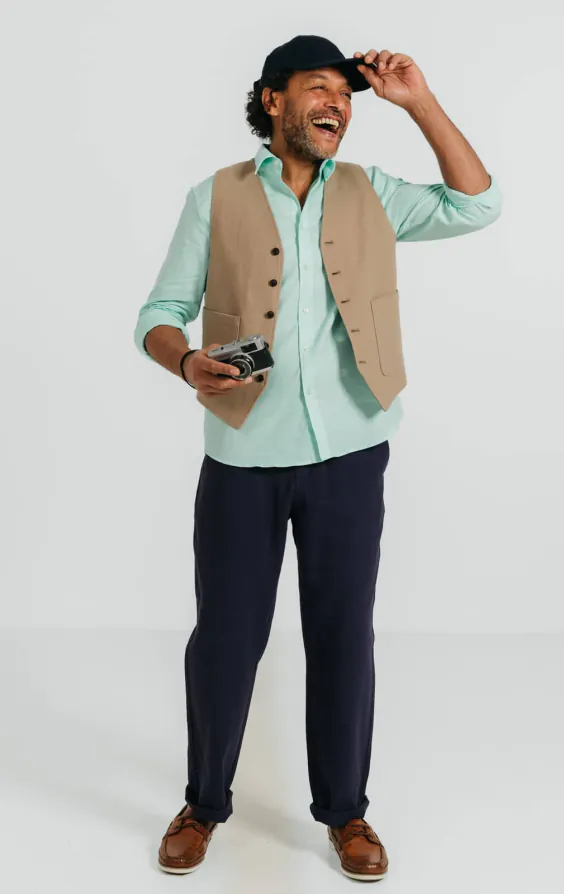 Hellbraune Weste aus Leinen-Twill - photo 1