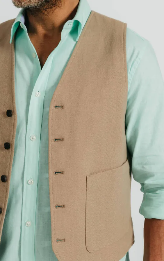 Hellbraune Weste aus Leinen-Twill - photo 2