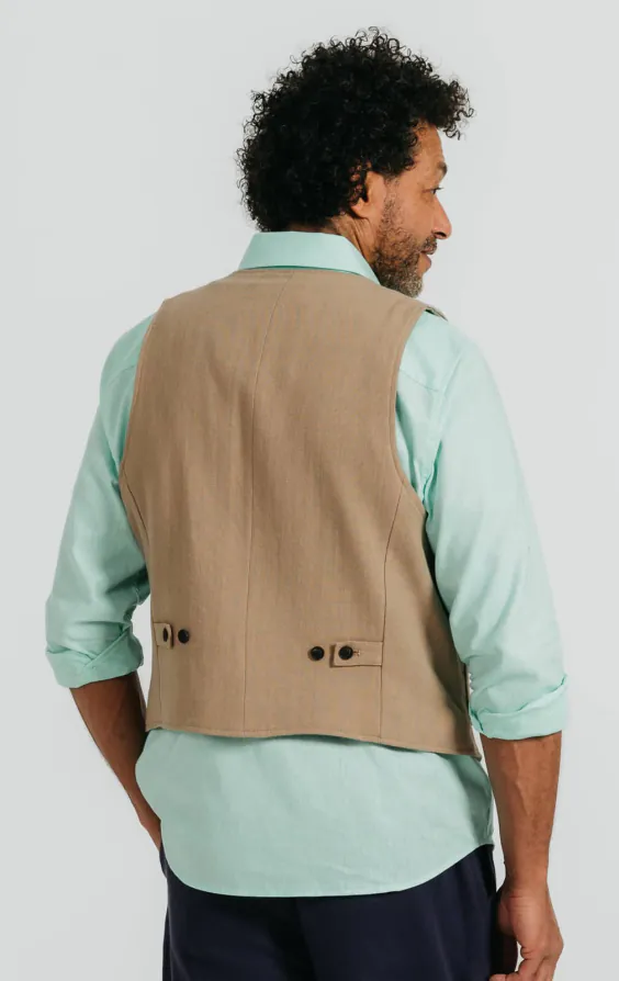 Hellbraune Weste aus Leinen-Twill - photo 3
