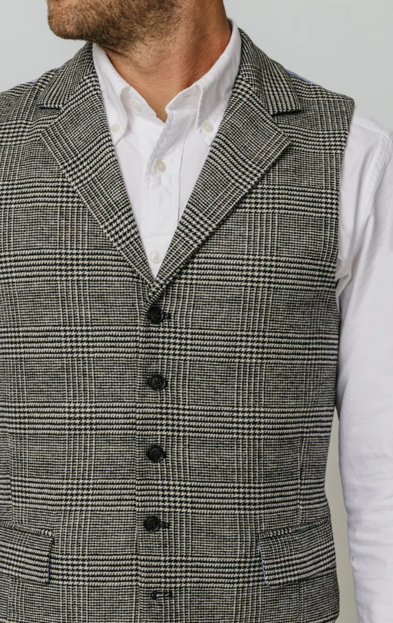 Schwarz und cremefarben Prince of Wales Tweed Karo Weste - photo 1