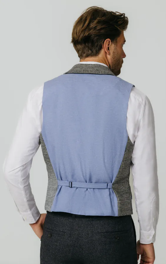Schwarz und cremefarben Prince of Wales Tweed Karo Weste - photo 2