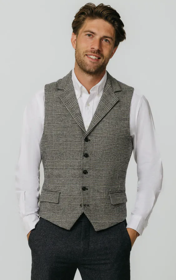 Schwarz und cremefarben Prince of Wales Tweed Karo Weste