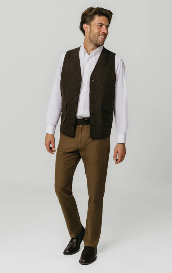 Braune Barleycorn Tweed Weste mit aufgesetzten Taschen - photo 1