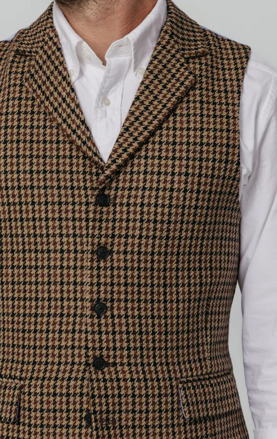 Braune Hahnentritt Tweed Weste - photo 2 Braune Hahnentritt Tweed Weste - photo 2