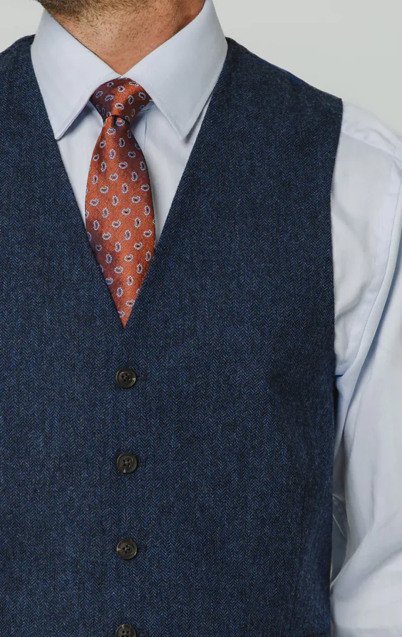Blau Fischgrätenmuster Tweed Weste - photo 1 Blau Fischgrätenmuster Tweed Weste - photo 1