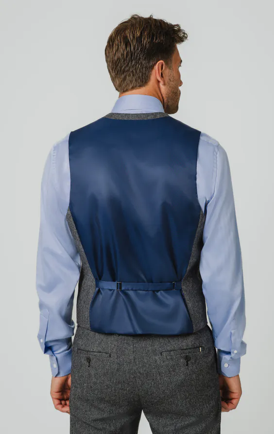 Grau Fischgrätenmuster Tweed Weste - photo 2