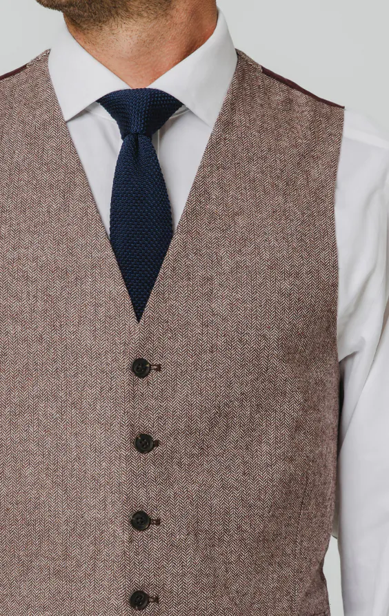 Rotholz Fischgrätenmuster Tweed Weste - photo 1