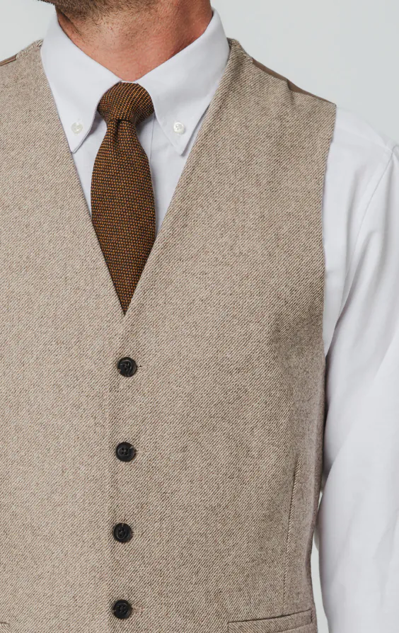Kamelbraun Twill Tweed Weste - photo 1