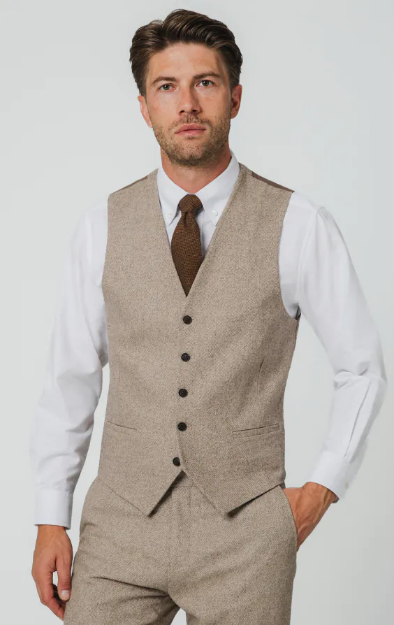 Kamelbraun Twill Tweed 3-Teilig Anzug - photo 7 Kamelbraun Twill Tweed 3-Teilig Anzug - photo 7