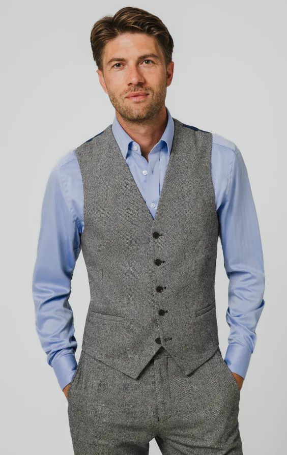 Grau Twill Tweed Weste
