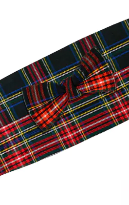 Marineblaue Schottenkaro Fliege & Kummerbund Set