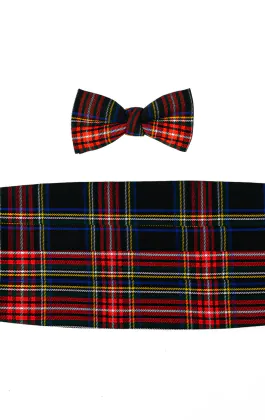 Marineblaue Schottenkaro Fliege & Kummerbund Set