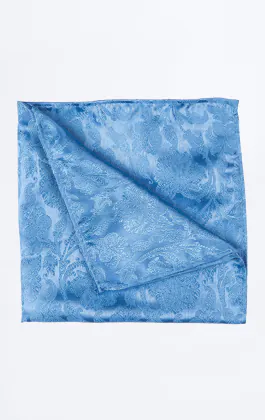 Mittelblaue Jacquard-Einstecktuch mit Blattmuster