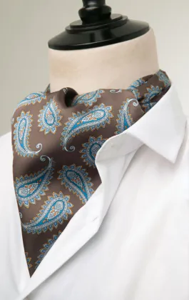 Krawattenschal, braun, blaues Paisley Muster