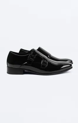 Monk Schuh, schwarz, Lackleder