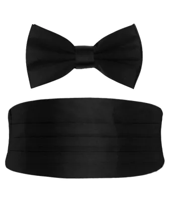 Set, Kummerbund und Fliege, Seide, schwarz