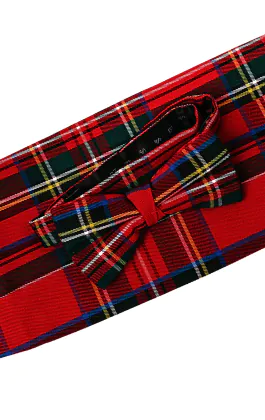 Fliege & Kummerbund Set, Rotes Schottenkaro