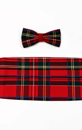 Fliege & Kummerbund Set, Rotes Schottenkaro