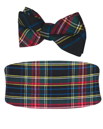 Fliege & Kummerbund Set, Grünes Schottenkaro