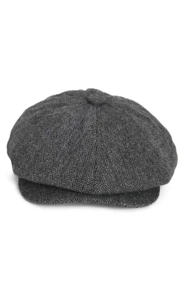 Grau Fischgrätenmuster Baker Boy Tweed Mütze